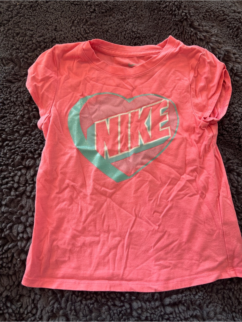 Girls Nike Coral Pink Heart Logo Short Sleeve Tee
